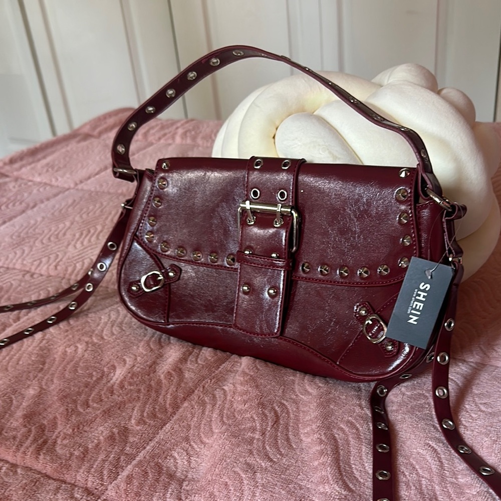 SHEIN Deep Red Studded Shoulder Bag